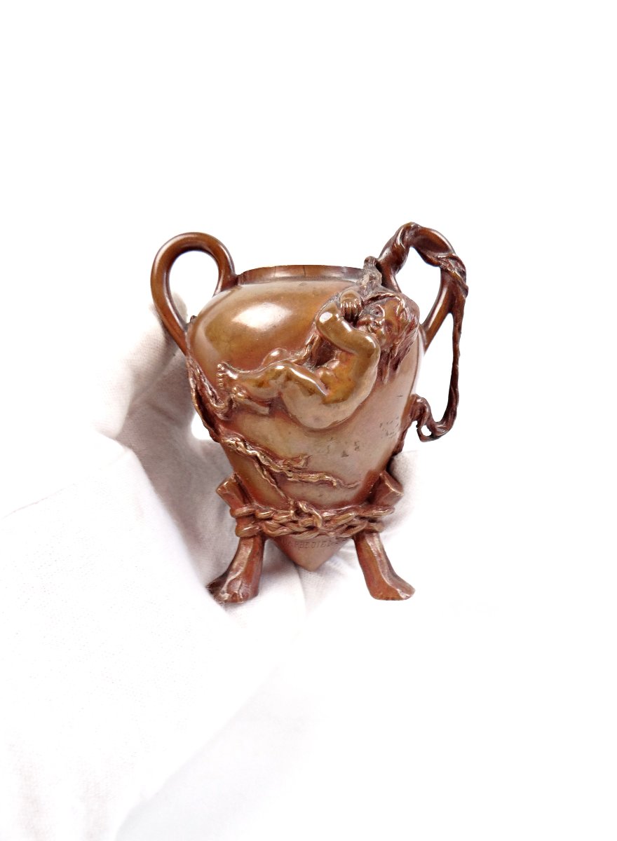 Vase bougeoir en bronze signé Barbedienne & Barrias Art Nouveau fin XIXe-photo-5