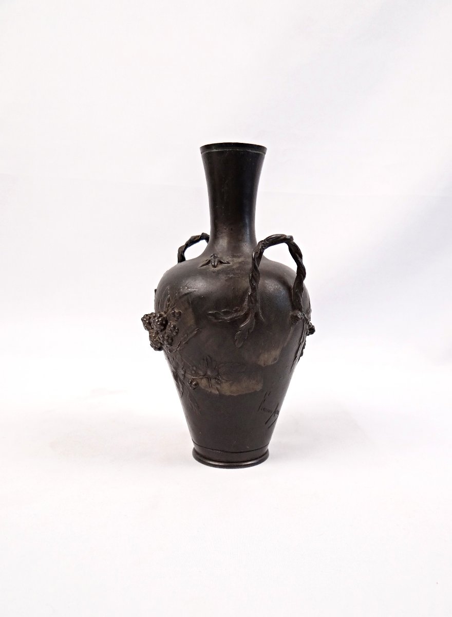 Vase Art Nouveau en bronze à anses signé François Moreau (1832-1926) fin XIXe-photo-4