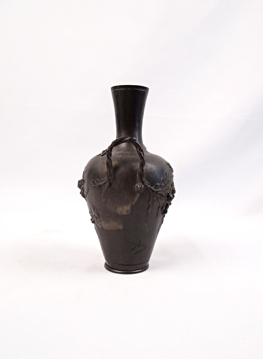 Vase Art Nouveau en bronze à anses signé François Moreau (1832-1926) fin XIXe-photo-1