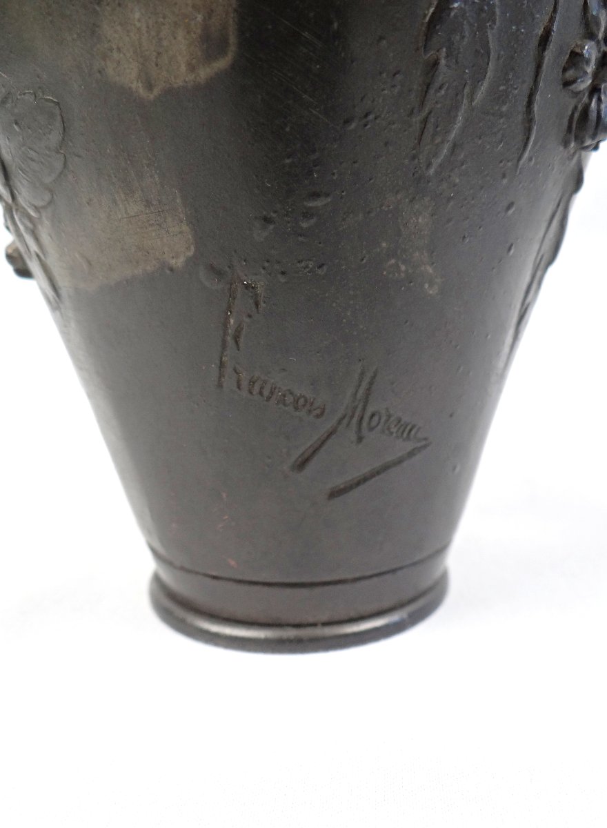 Vase Art Nouveau en bronze à anses signé François Moreau (1832-1926) fin XIXe-photo-2