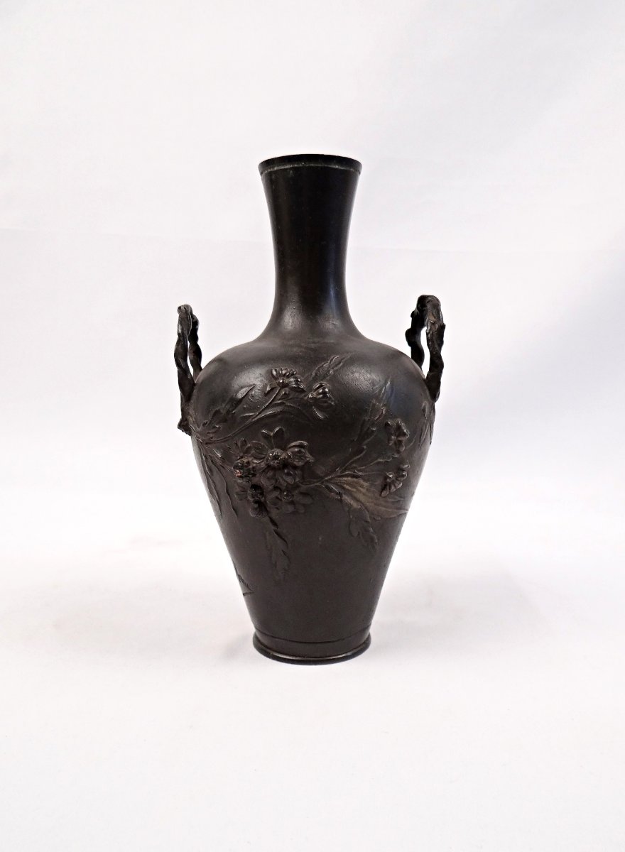 Vase Art Nouveau en bronze à anses signé François Moreau (1832-1926) fin XIXe-photo-4