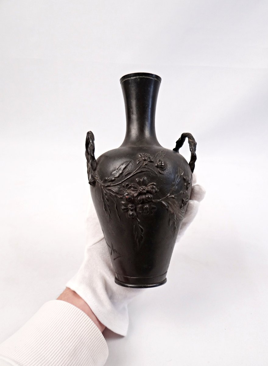 Vase Art Nouveau en bronze à anses signé François Moreau (1832-1926) fin XIXe-photo-8