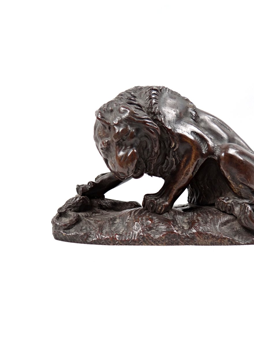 Sculpture en bronze lion au serpent dans le goût d'Antoine Louis Barye XIXe-photo-2