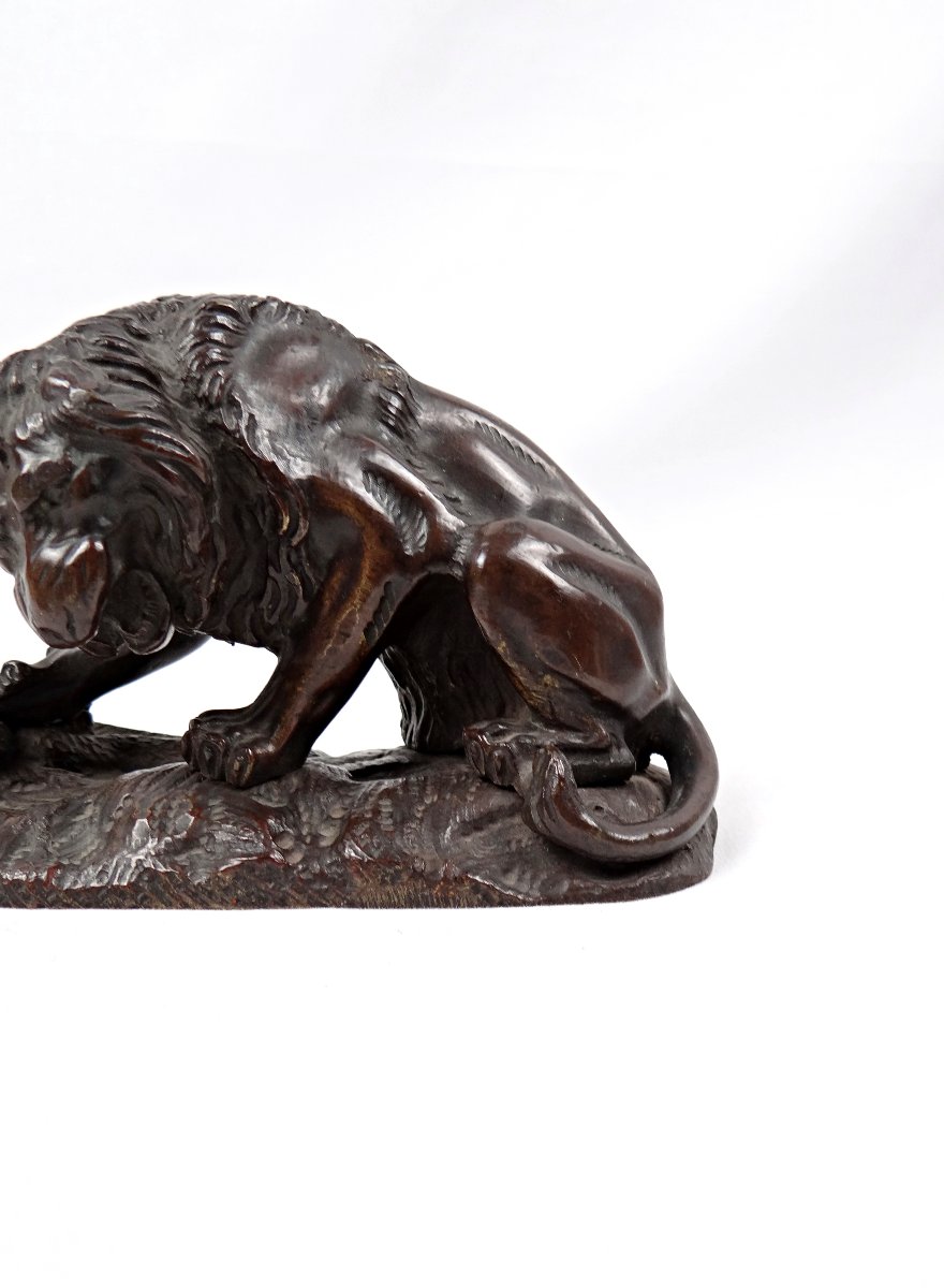 Sculpture en bronze lion au serpent dans le goût d'Antoine Louis Barye XIXe-photo-3