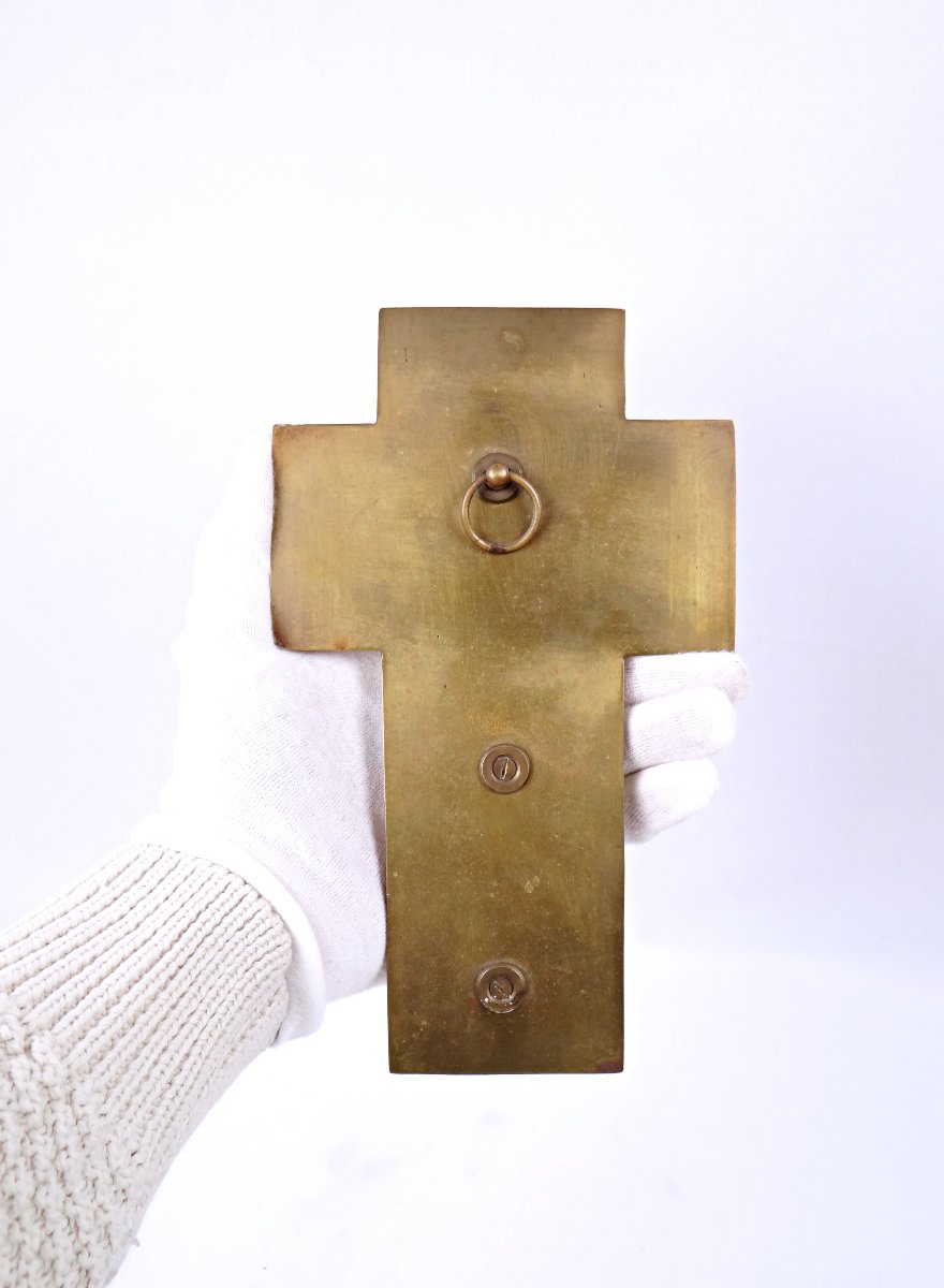 Bénitier crucifix XIXe en onyx, bronze doré & émaux cloisonnés-photo-4