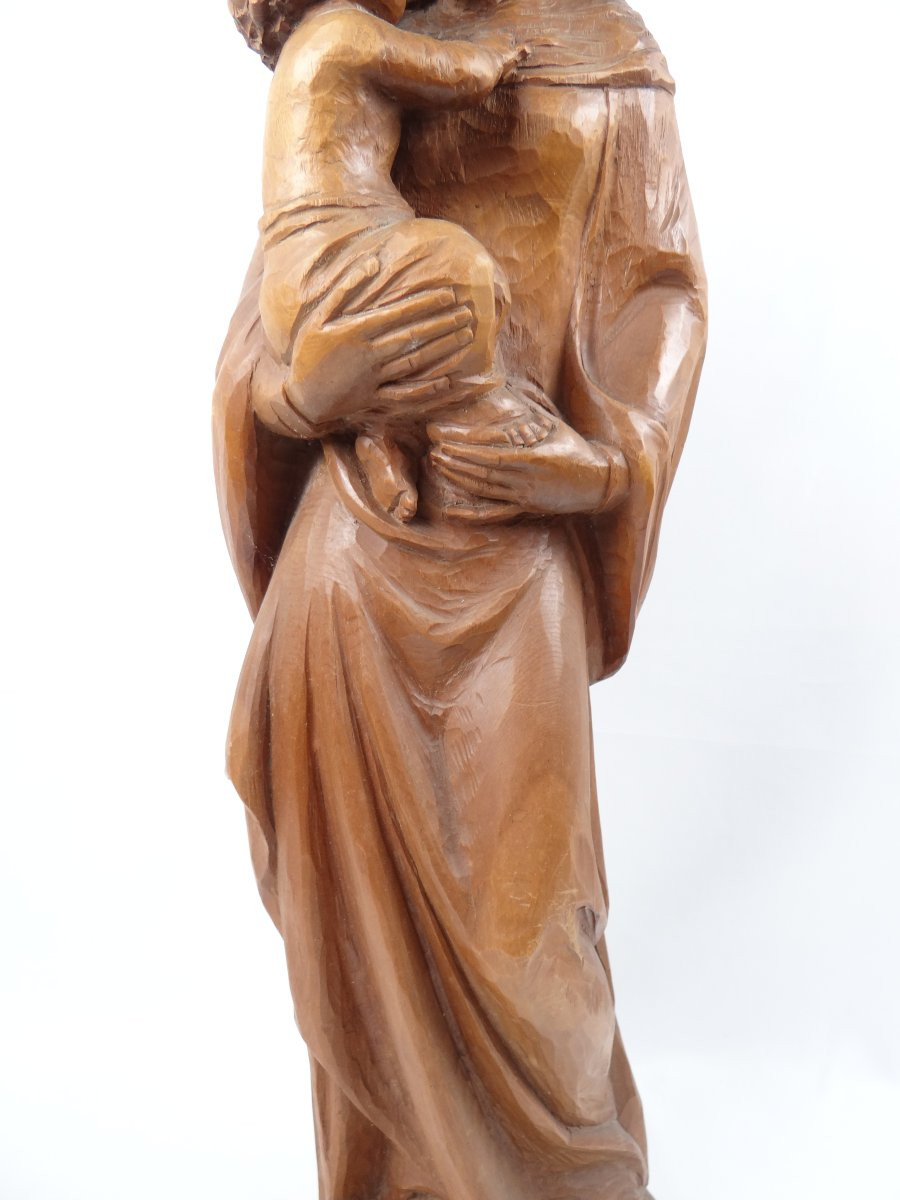Vierge à l'Enfant en bois de tilleul sculpté Allemand Art religieux du Tyrol milieu XXe-photo-3