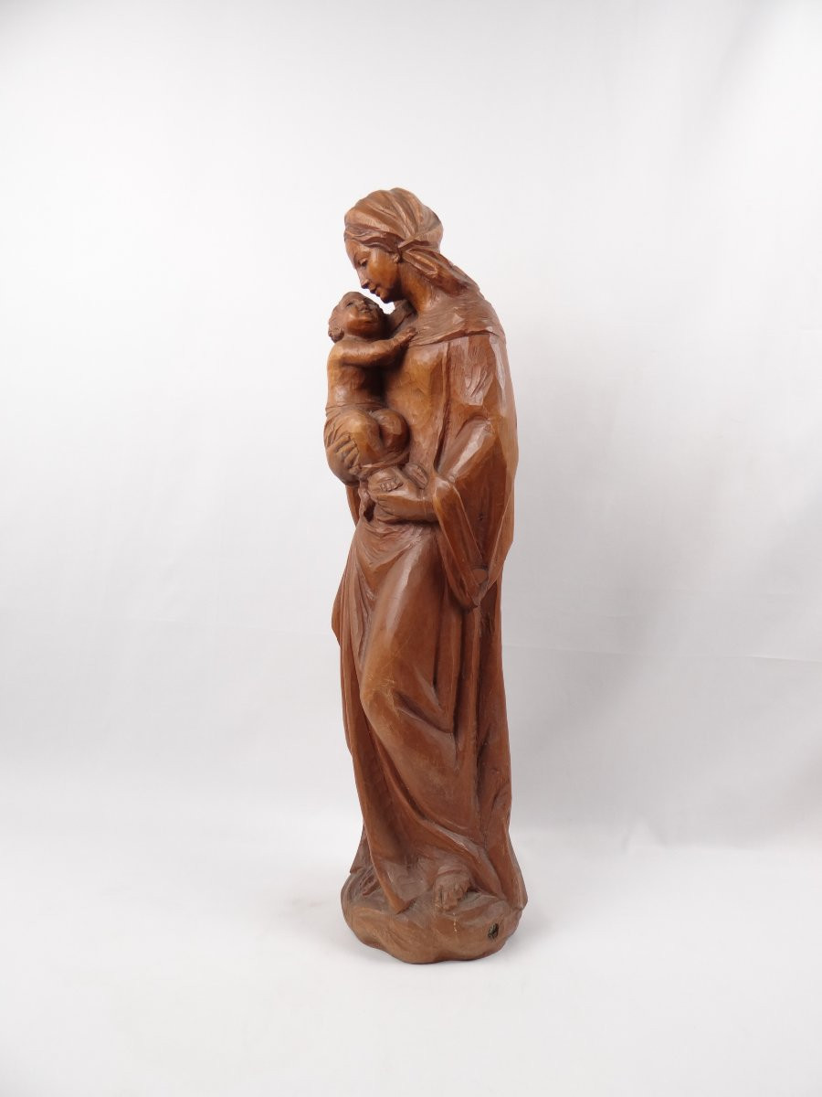 Vierge à l'Enfant en bois de tilleul sculpté Allemand Art religieux du Tyrol milieu XXe-photo-1