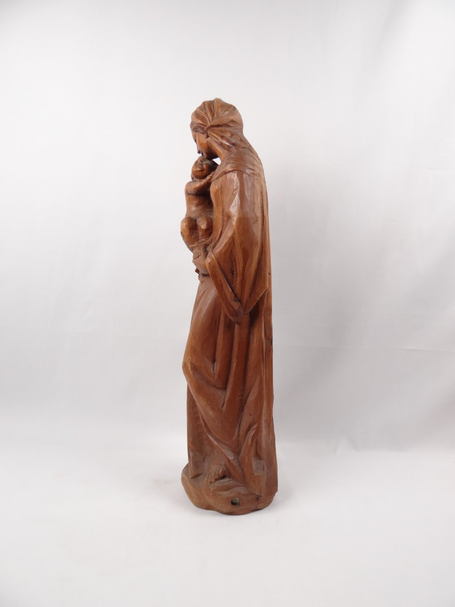 Vierge à l'Enfant en bois de tilleul sculpté Allemand Art religieux du Tyrol milieu XXe-photo-2