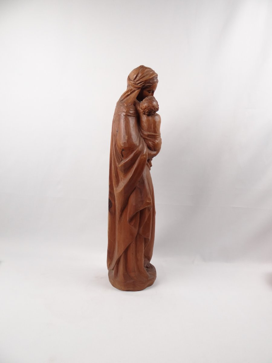 Vierge à l'Enfant en bois de tilleul sculpté Allemand Art religieux du Tyrol milieu XXe-photo-4