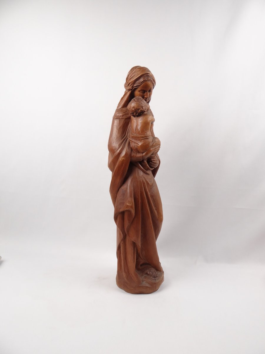 Vierge à l'Enfant en bois de tilleul sculpté Allemand Art religieux du Tyrol milieu XXe-photo-5