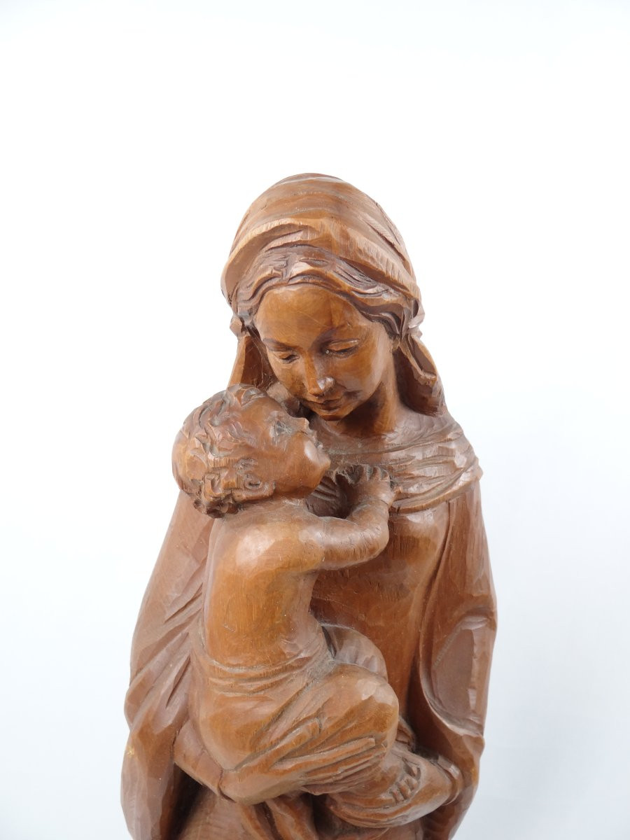 Vierge à l'Enfant en bois de tilleul sculpté Allemand Art religieux du Tyrol milieu XXe-photo-6