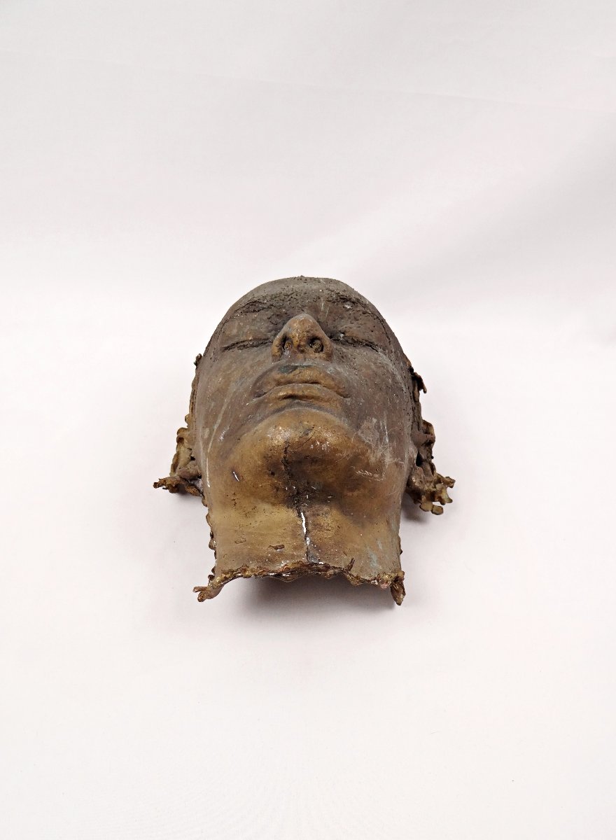 Masque mortuaire en bronze massif d'un beau jeune homme par Benoist 1990 cabinet de curiosité -photo-2