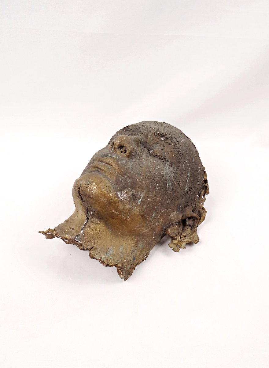 Masque mortuaire en bronze massif d'un beau jeune homme par Benoist 1990 cabinet de curiosité -photo-3