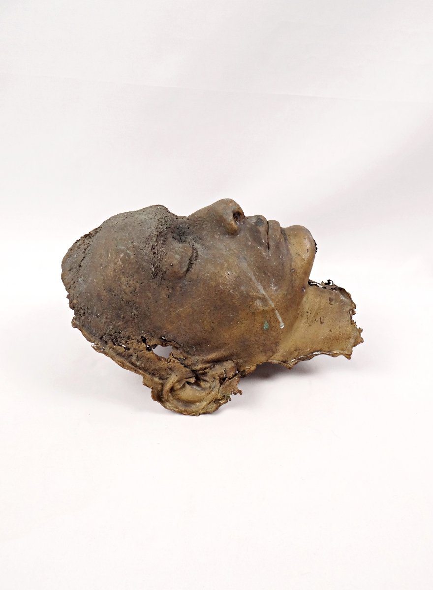 Masque mortuaire en bronze massif d'un beau jeune homme par Benoist 1990 cabinet de curiosité -photo-2
