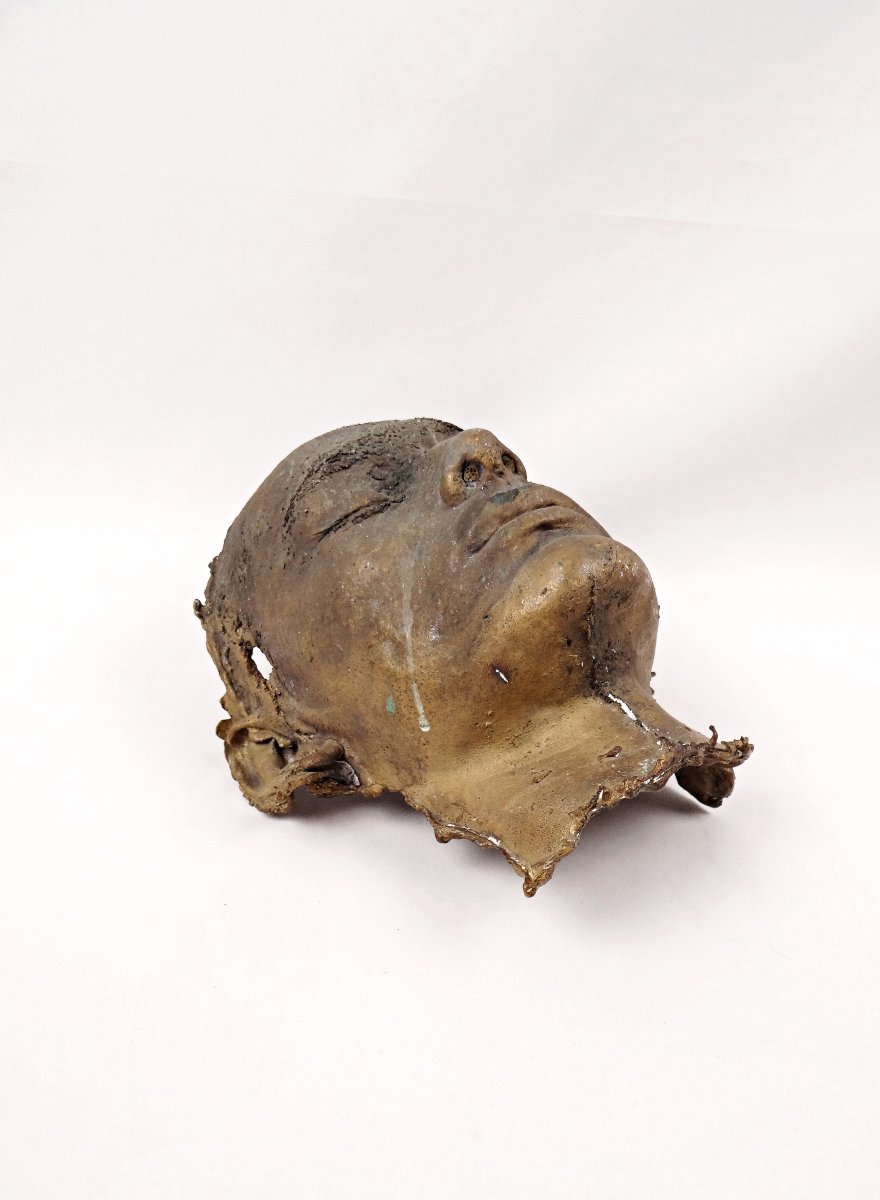 Masque mortuaire en bronze massif d'un beau jeune homme par Benoist 1990 cabinet de curiosité -photo-3