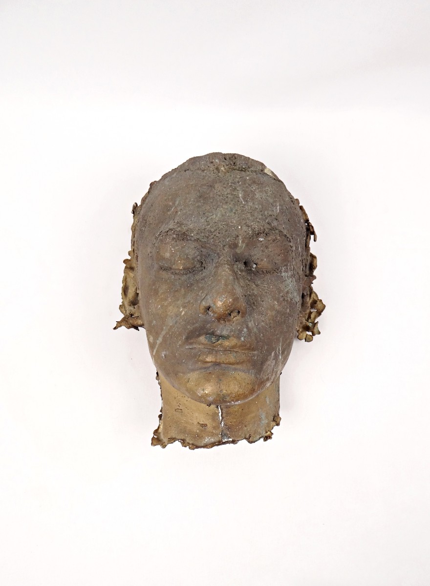 Masque mortuaire en bronze massif d'un beau jeune homme par Benoist 1990 cabinet de curiosité 