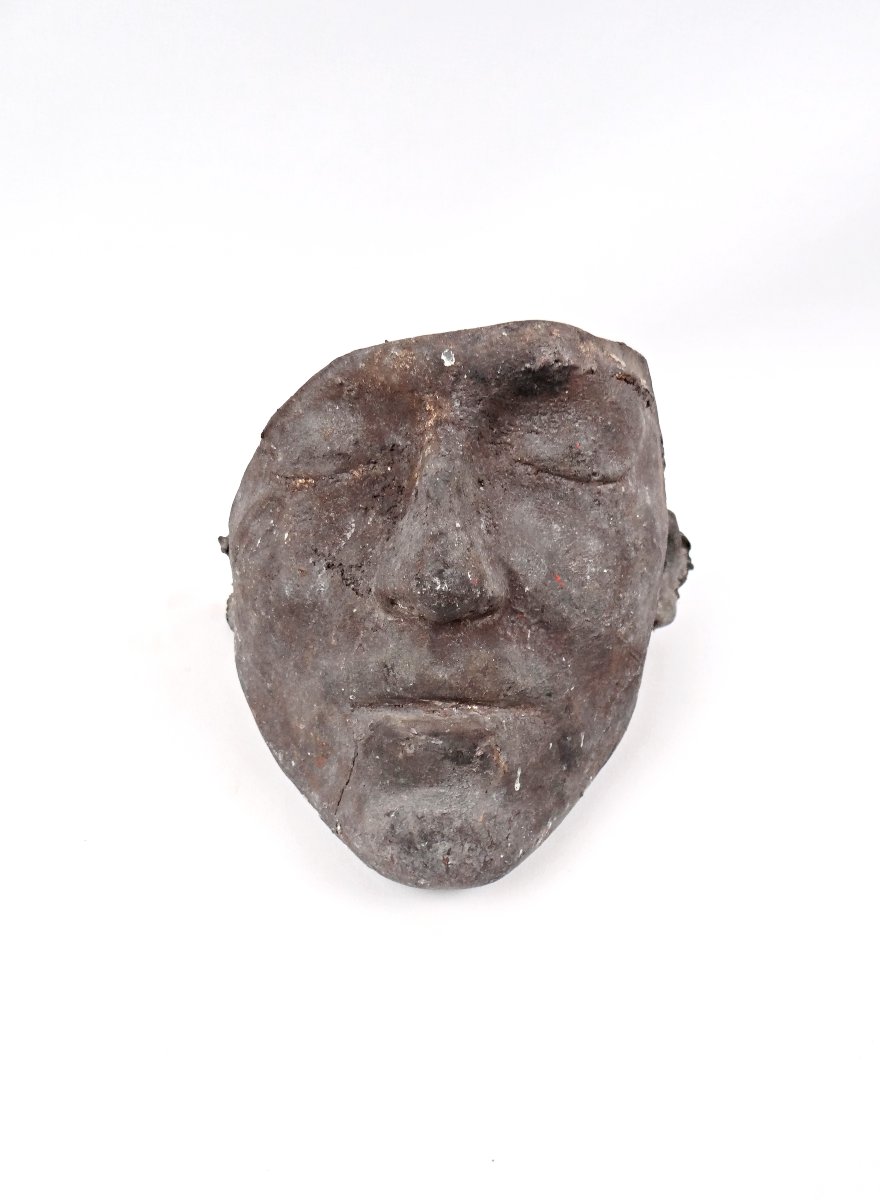 Solid Bronze Death Mask Of A Man Curiosity Cabinet 20th Century-photo-2