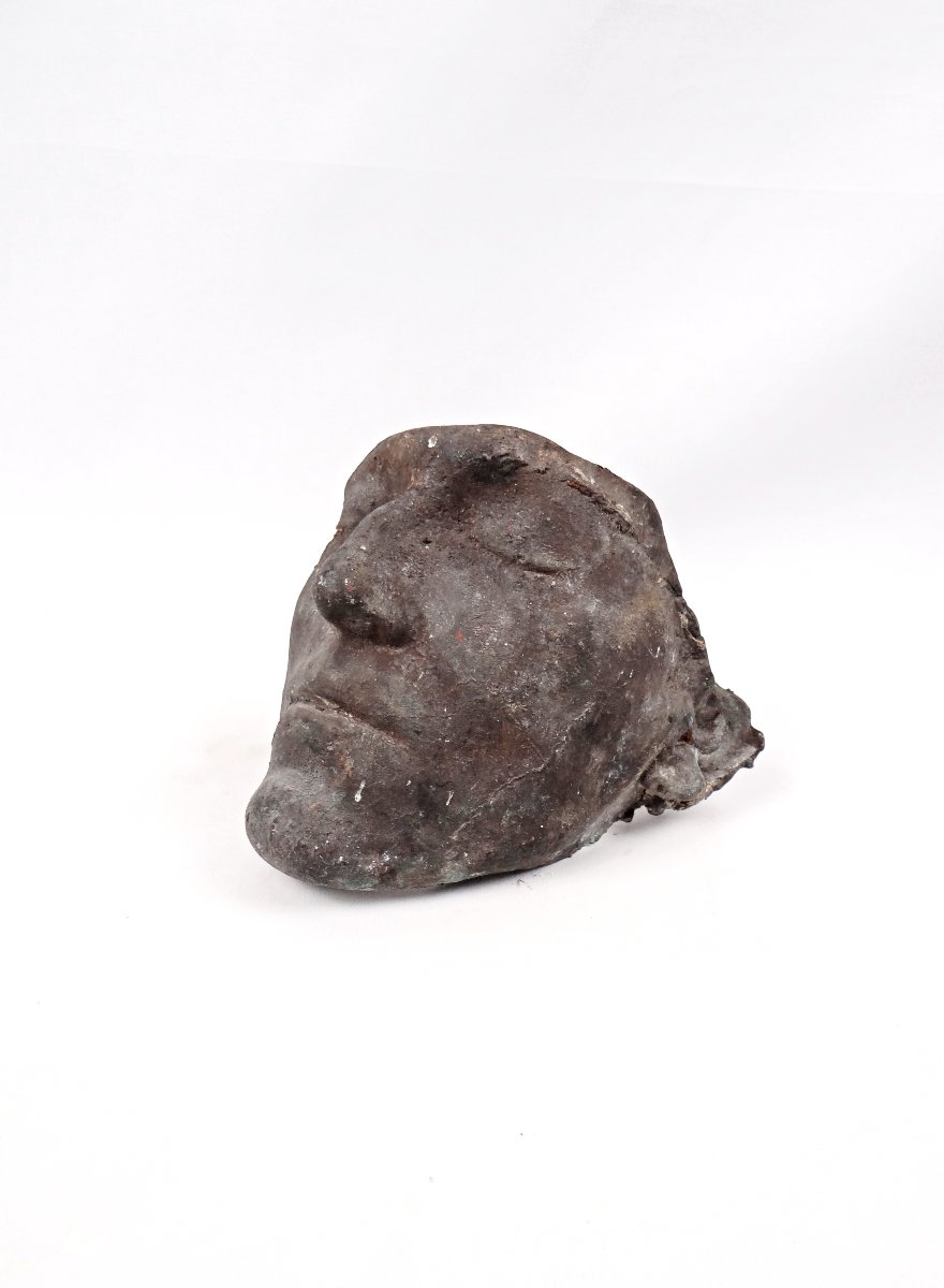 Solid Bronze Death Mask Of A Man Curiosity Cabinet 20th Century-photo-3