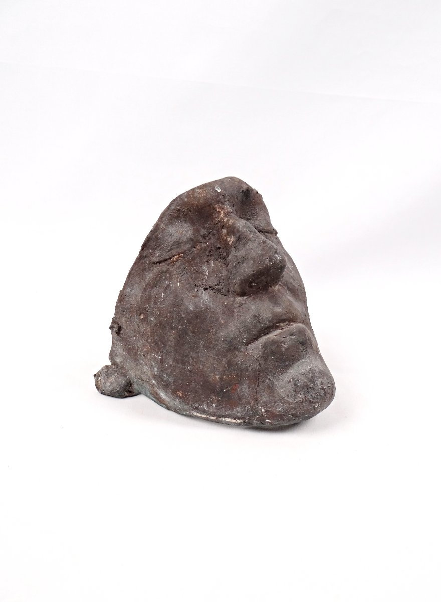 Solid Bronze Death Mask Of A Man Curiosity Cabinet 20th Century-photo-3