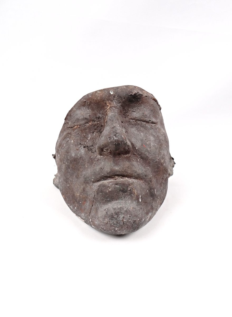 Solid Bronze Death Mask Of A Man Curiosity Cabinet 20th Century-photo-4