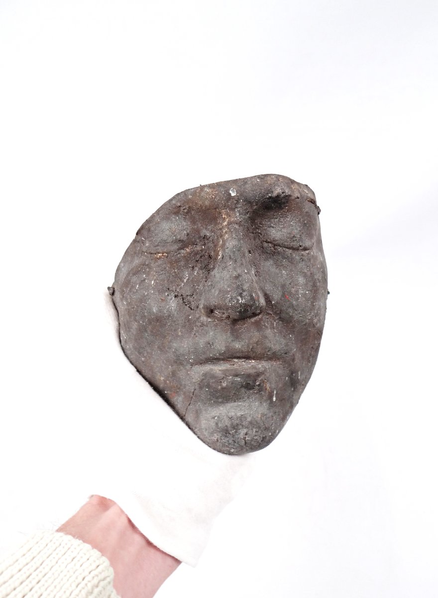 Solid Bronze Death Mask Of A Man Curiosity Cabinet 20th Century-photo-5