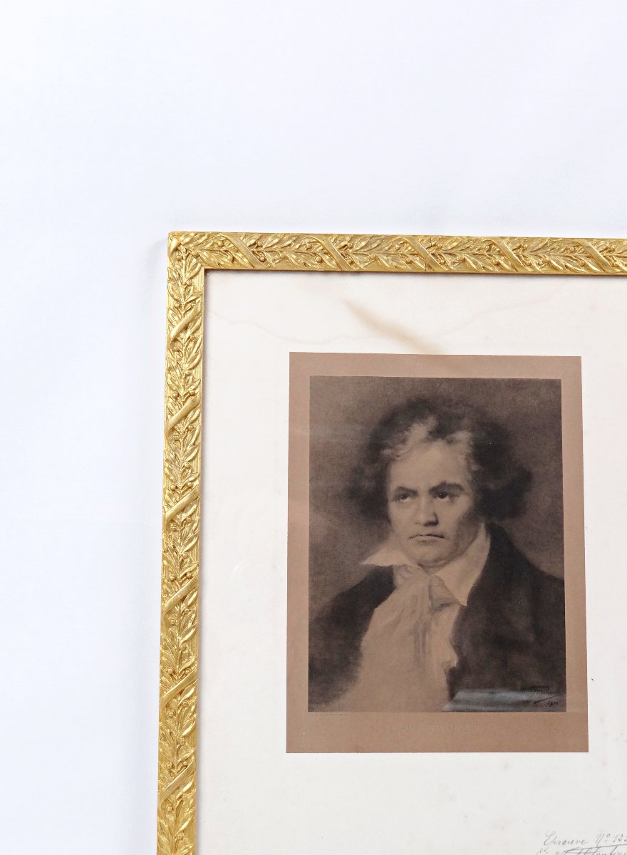 Gravure de Beethoven épreuve numéro 125 signée Léa Wahl Fontaine debut XXe 1910 -photo-2