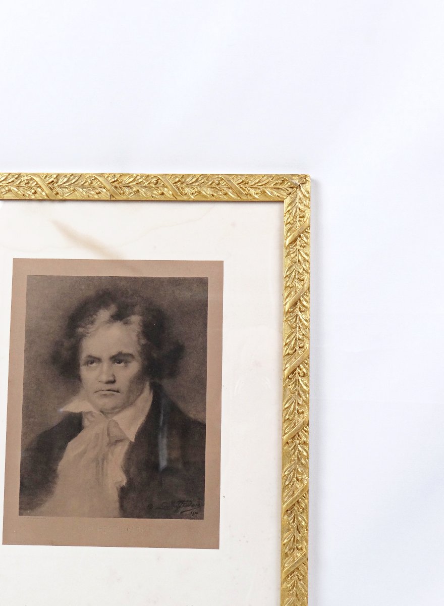 Gravure de Beethoven épreuve numéro 125 signée Léa Wahl Fontaine debut XXe 1910 -photo-3