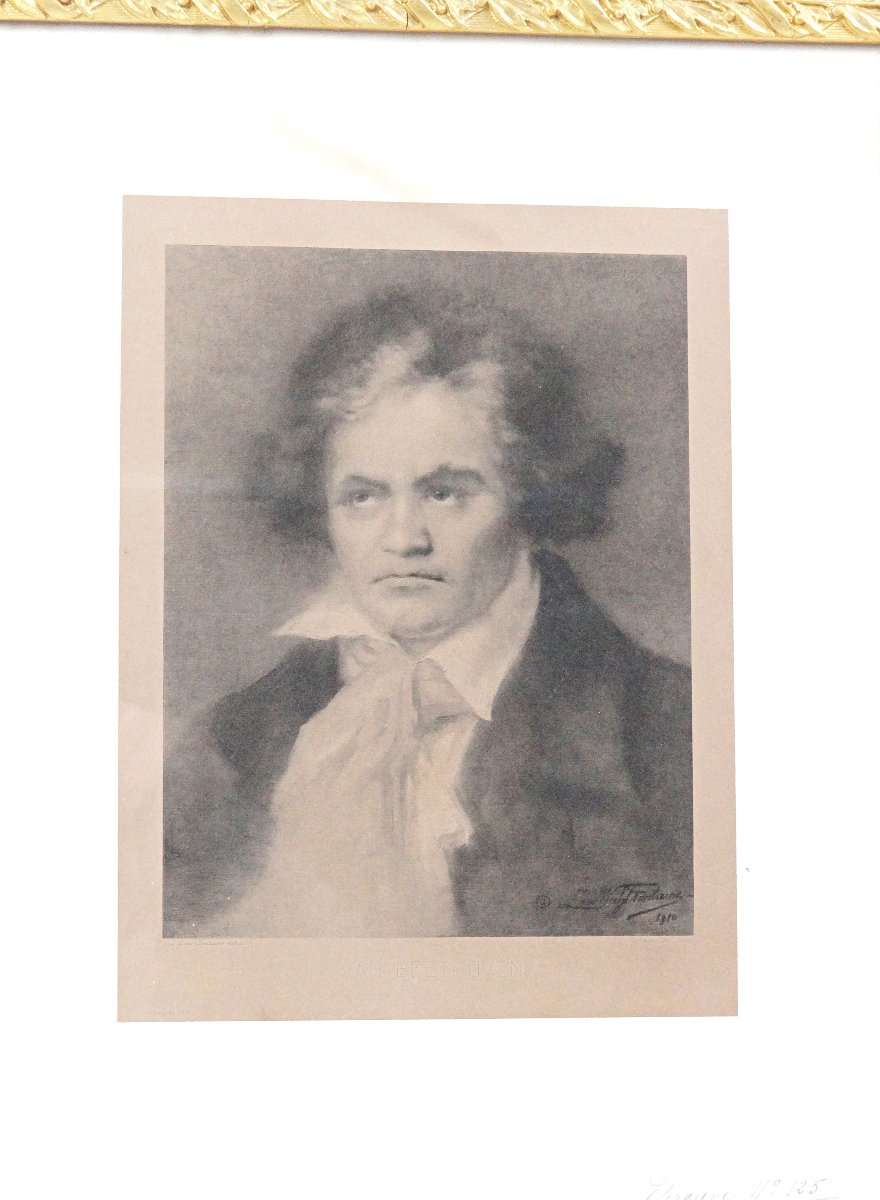Gravure de Beethoven épreuve numéro 125 signée Léa Wahl Fontaine debut XXe 1910 -photo-4