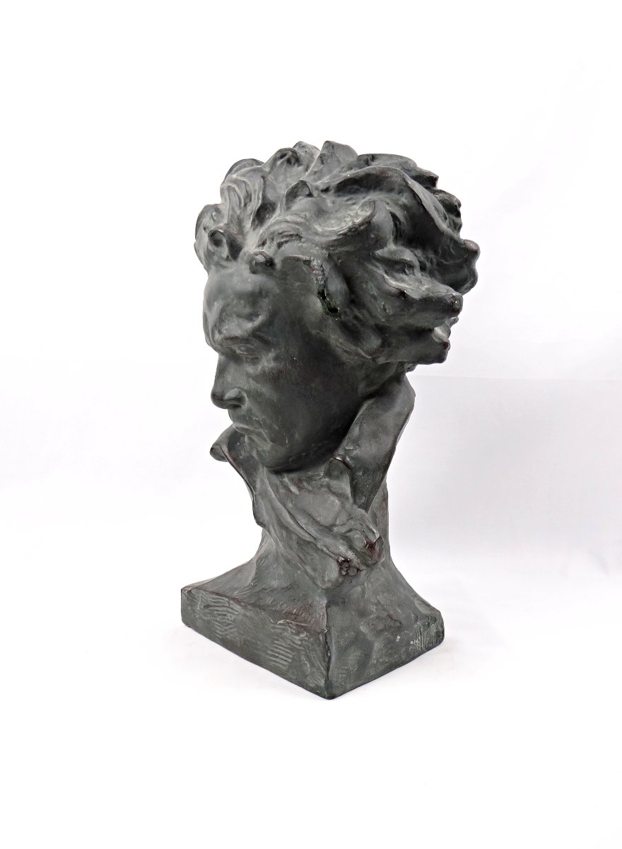 Art Deco Plaster Bust Of Ludwig Van Beethoven Signed Ugo Cipriani Early 20th Century-photo-3