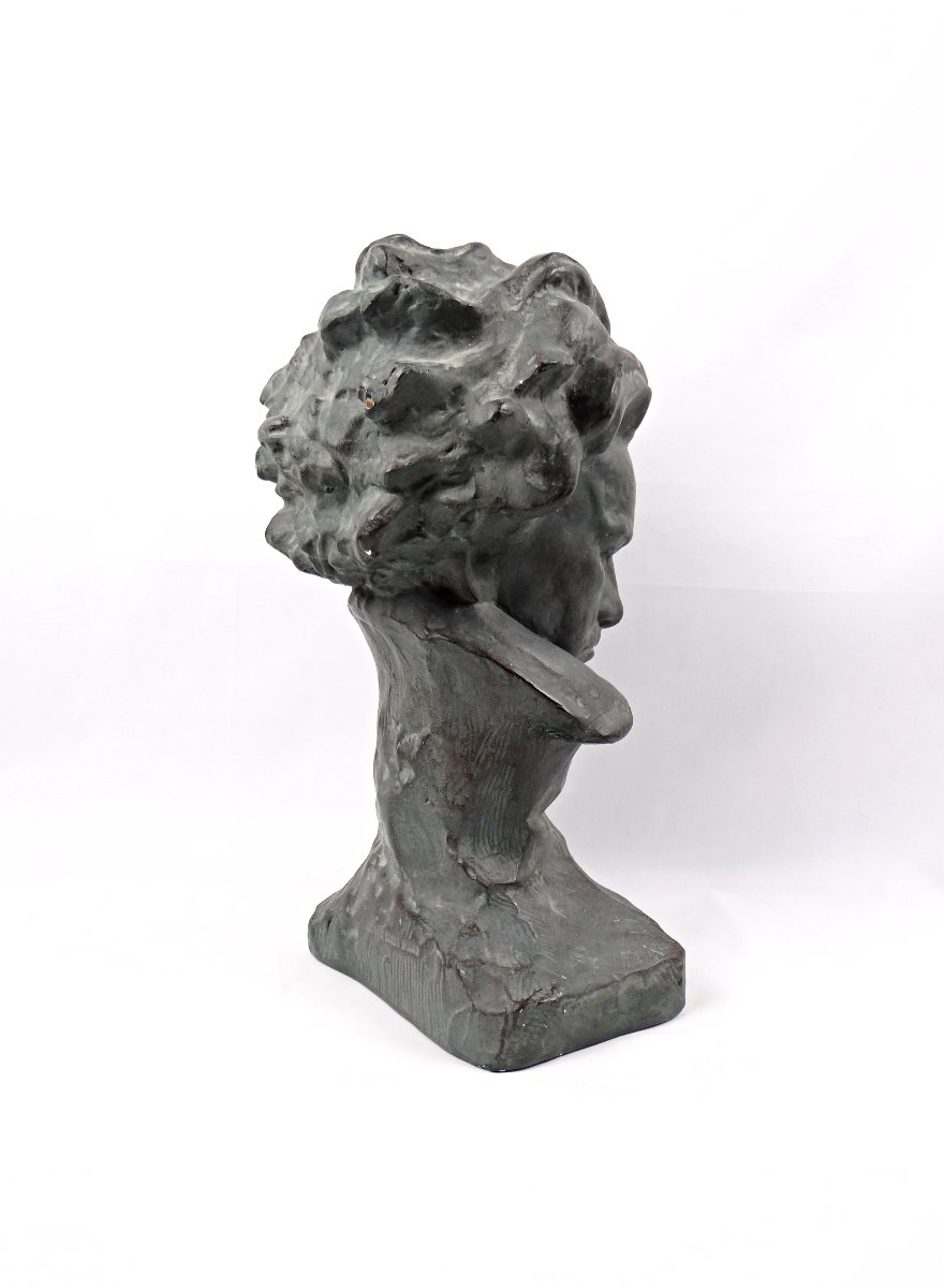 Art Deco Plaster Bust Of Ludwig Van Beethoven Signed Ugo Cipriani Early 20th Century-photo-4