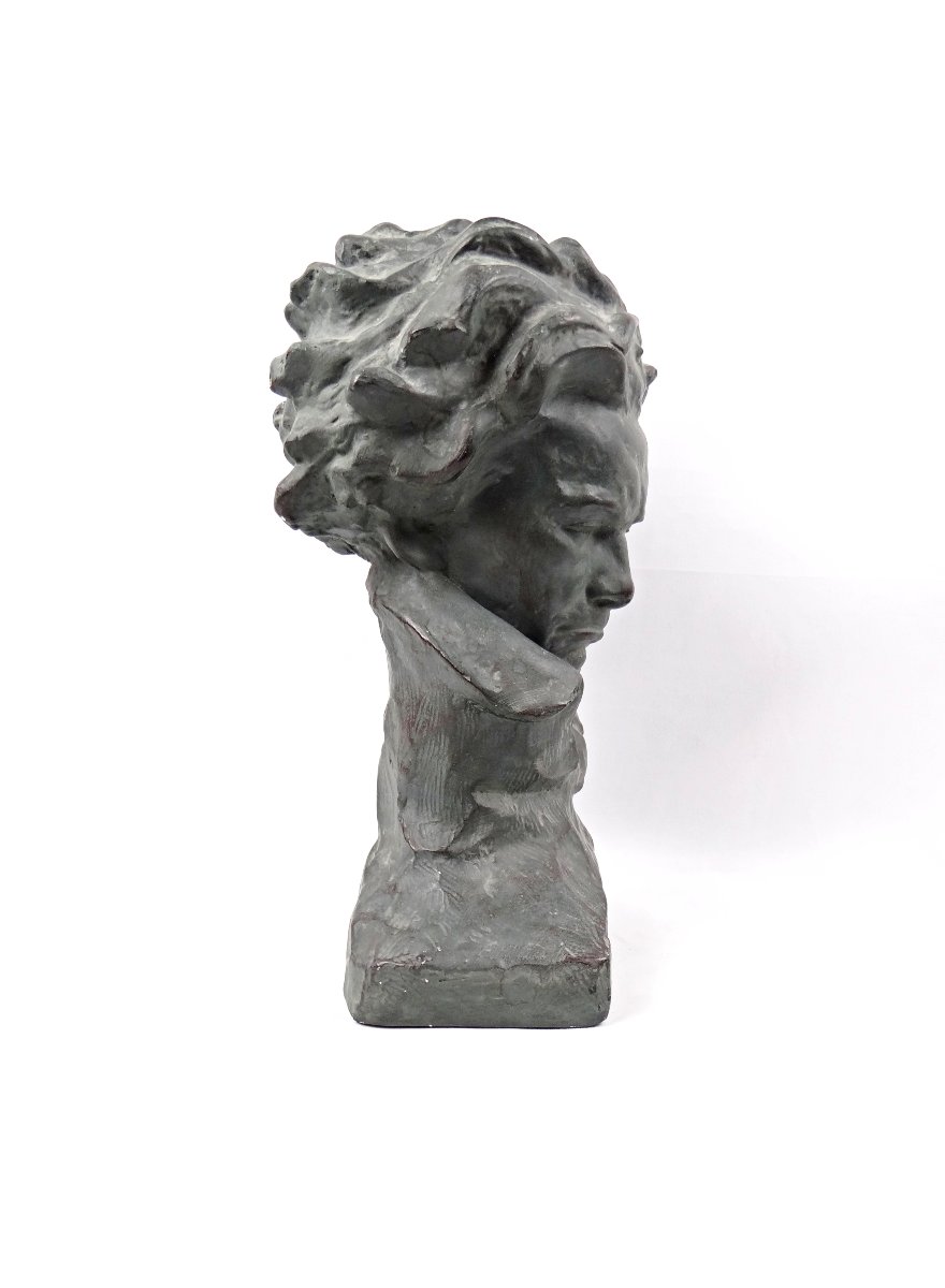 Art Deco Plaster Bust Of Ludwig Van Beethoven Signed Ugo Cipriani Early 20th Century-photo-5