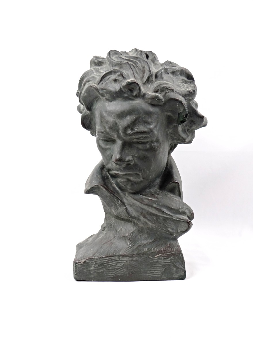 Art Deco Plaster Bust Of Ludwig Van Beethoven Signed Ugo Cipriani Early 20th Century