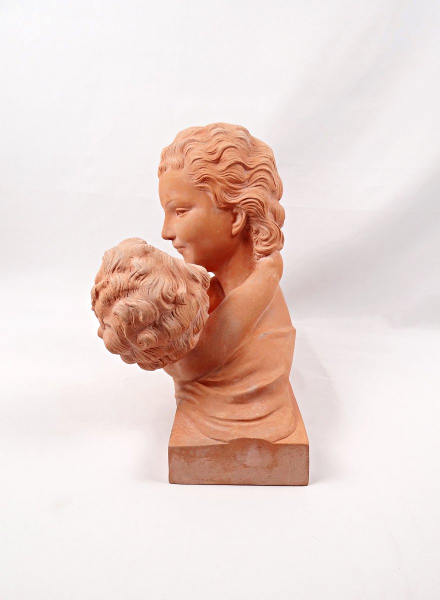 Groupe Art Déco d'une mère & son enfant terre cuite signée Ugo Cipriani début XXe-photo-2