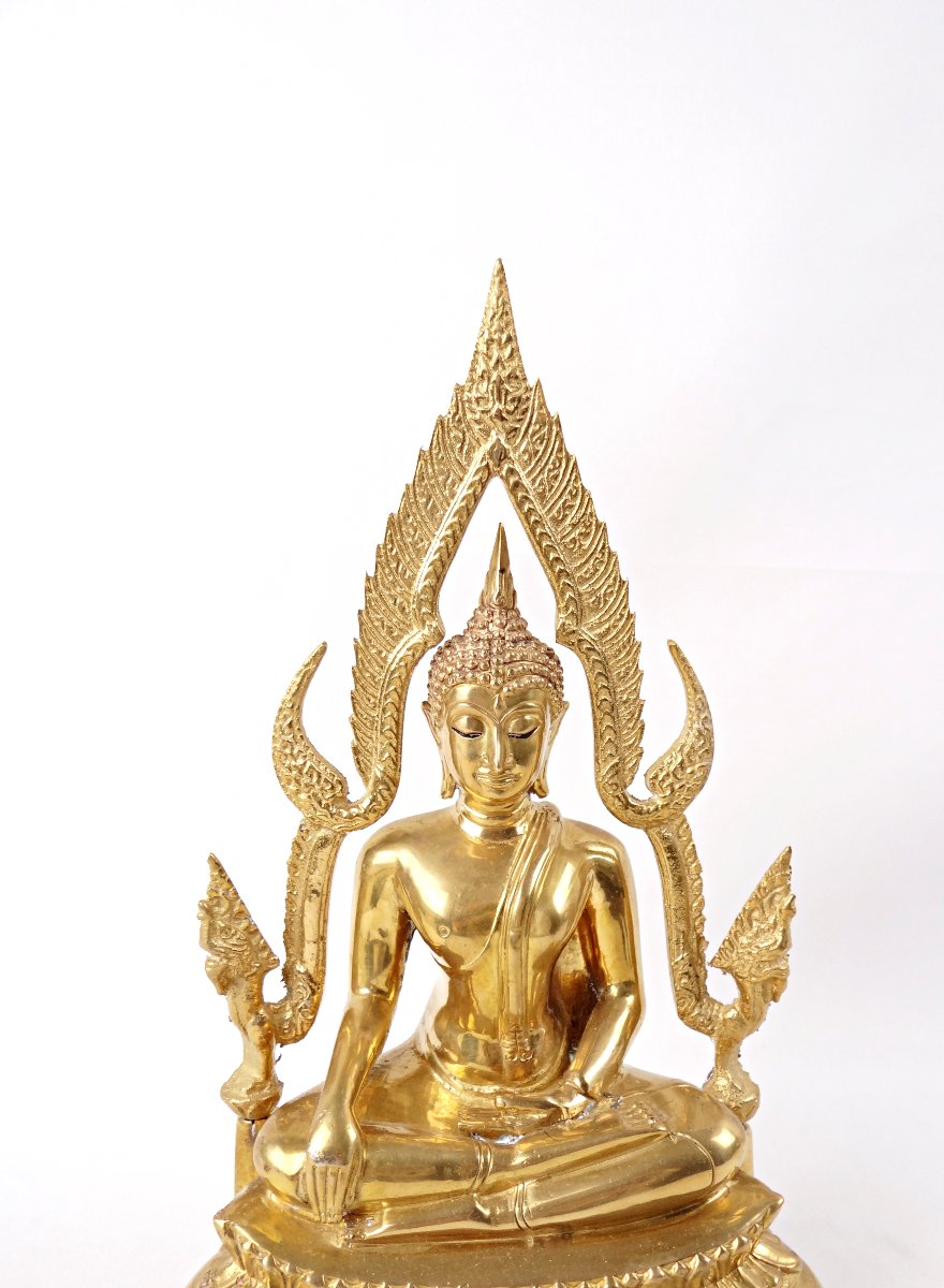 Buddha Shakyamuni Phra Phuttha Chinnarat Gilt Bronze Sculpture Thailand Mid 20th Century-photo-2