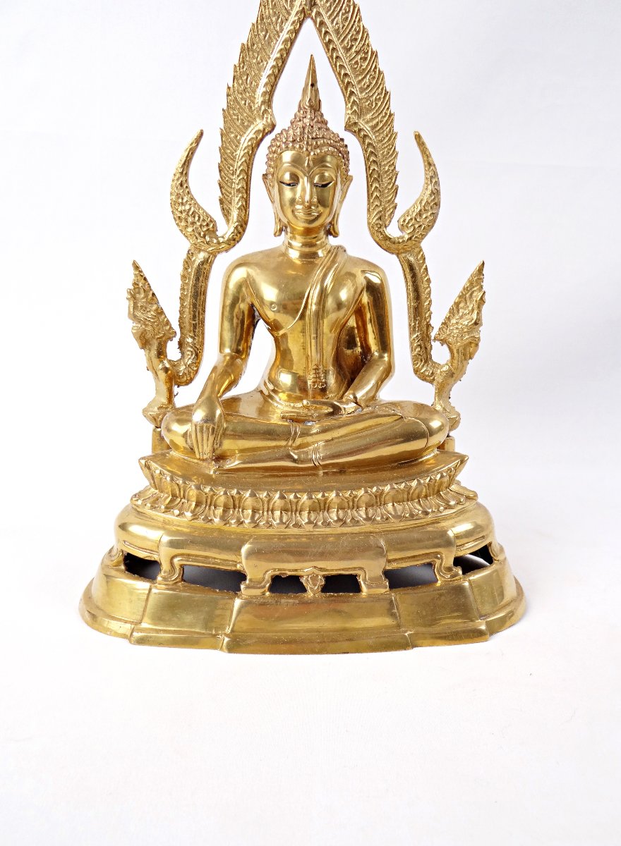 Buddha Shakyamuni Phra Phuttha Chinnarat Gilt Bronze Sculpture Thailand Mid 20th Century-photo-3