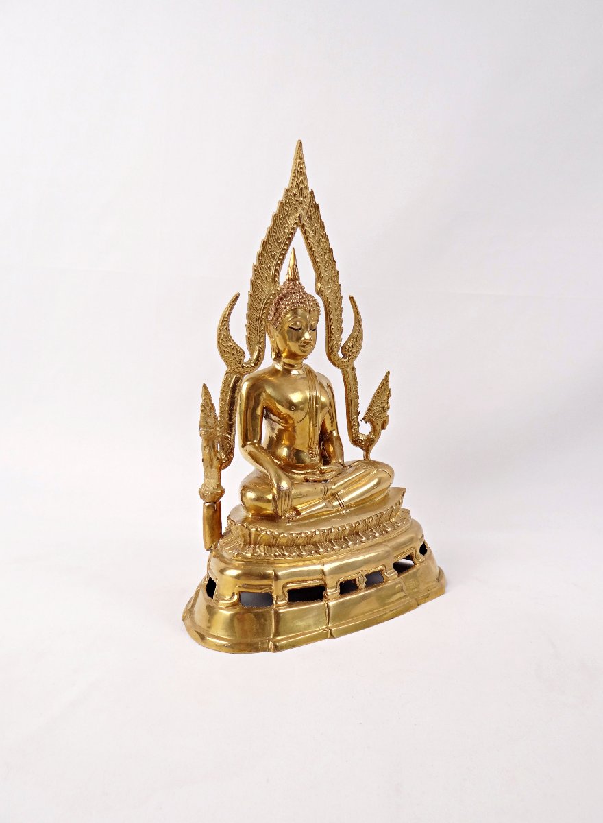 Buddha Shakyamuni Phra Phuttha Chinnarat Gilt Bronze Sculpture Thailand Mid 20th Century-photo-4
