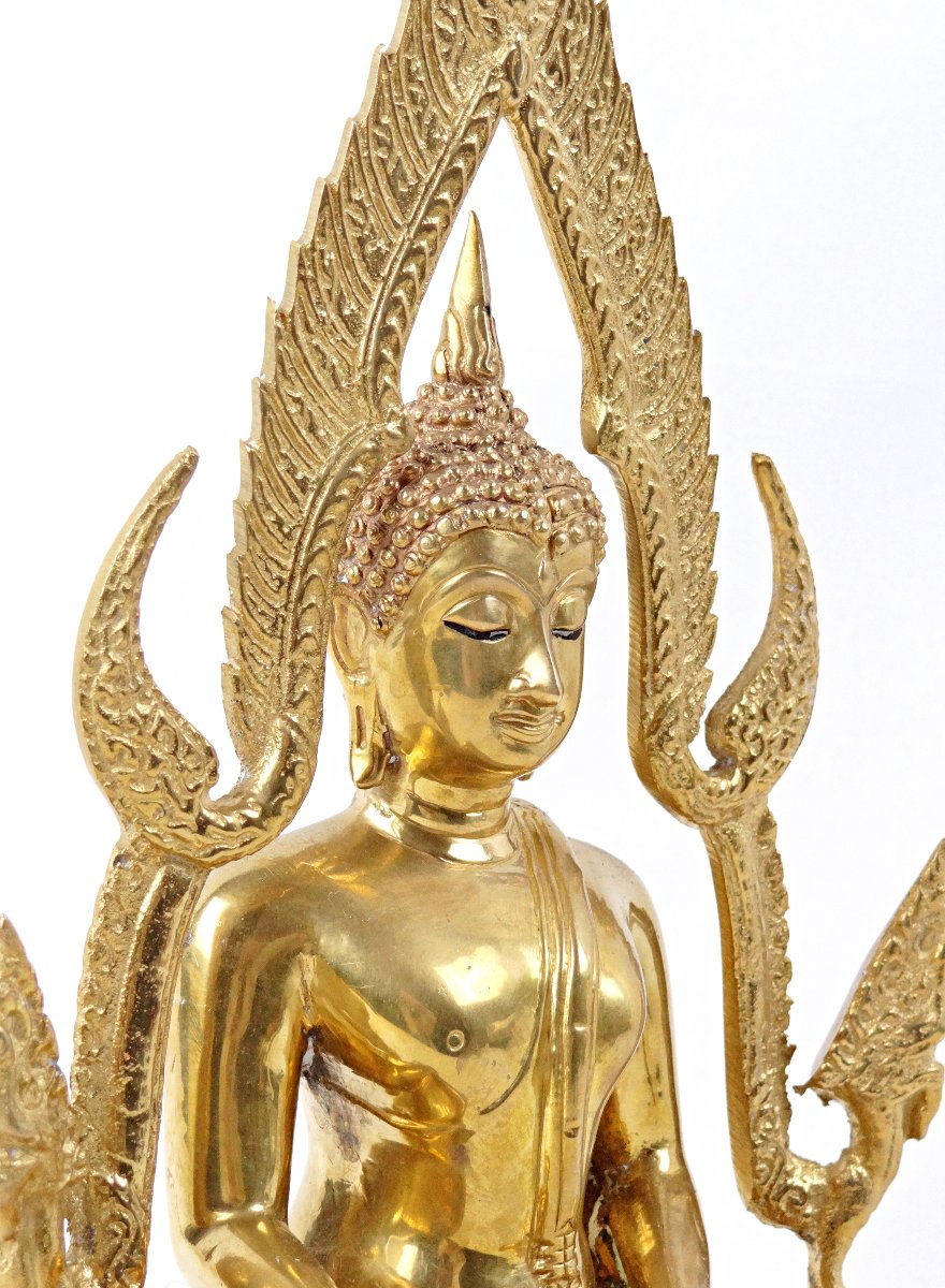 Buddha Shakyamuni Phra Phuttha Chinnarat Gilt Bronze Sculpture Thailand Mid 20th Century-photo-1