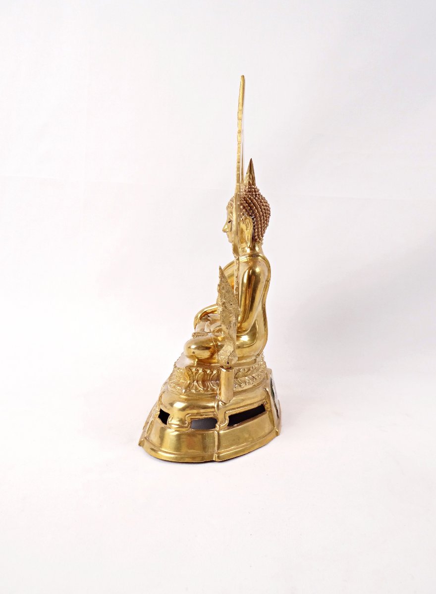 Buddha Shakyamuni Phra Phuttha Chinnarat Gilt Bronze Sculpture Thailand Mid 20th Century-photo-6