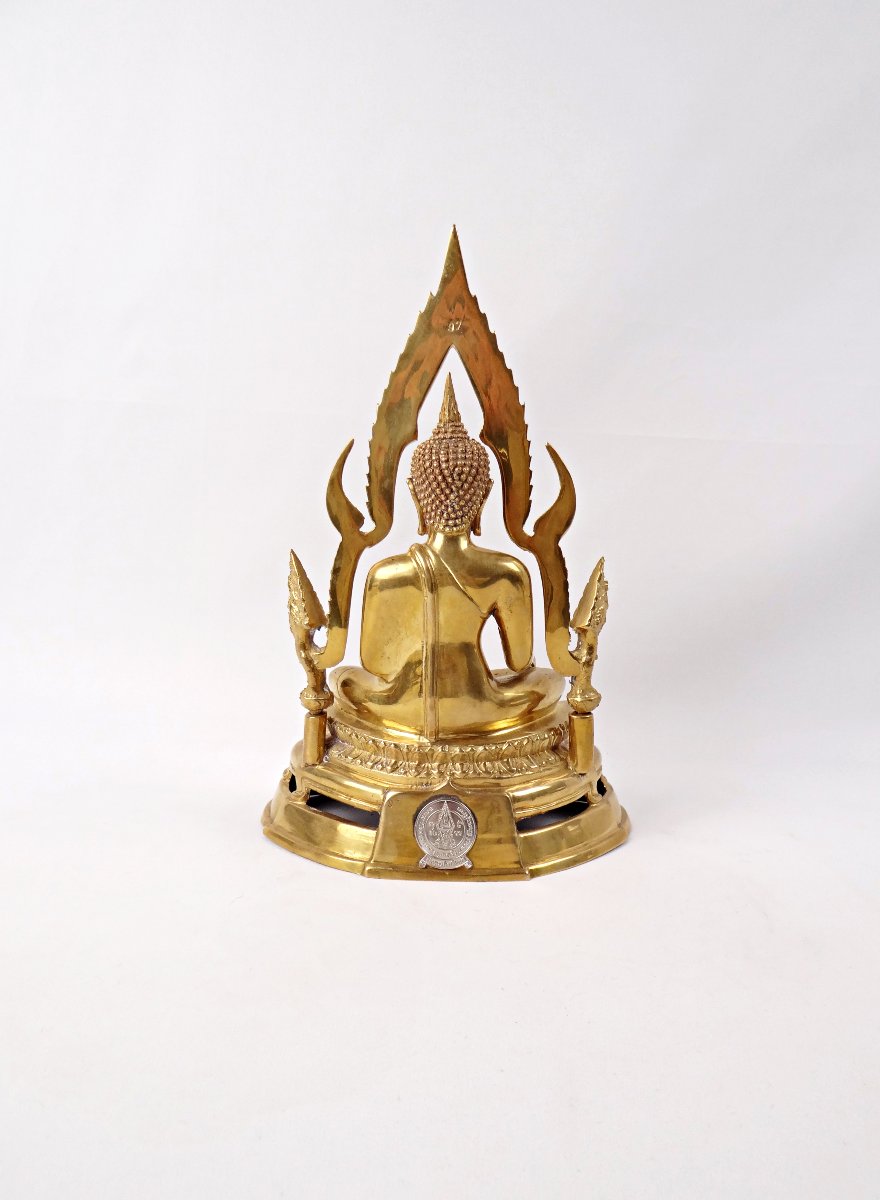 Bouddha Shakyamuni Phra Phuttha Chinnarat sculpture en bronze doré Thaïlande milieu XXe-photo-3