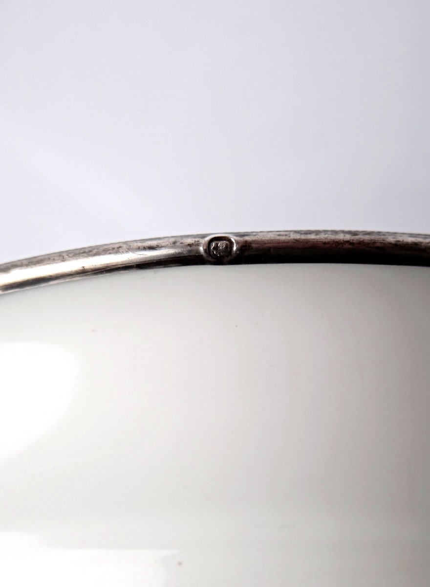 Large Porcelain Dish In The Imari Style With Solid Silver Outline, Late 19th Century-photo-4