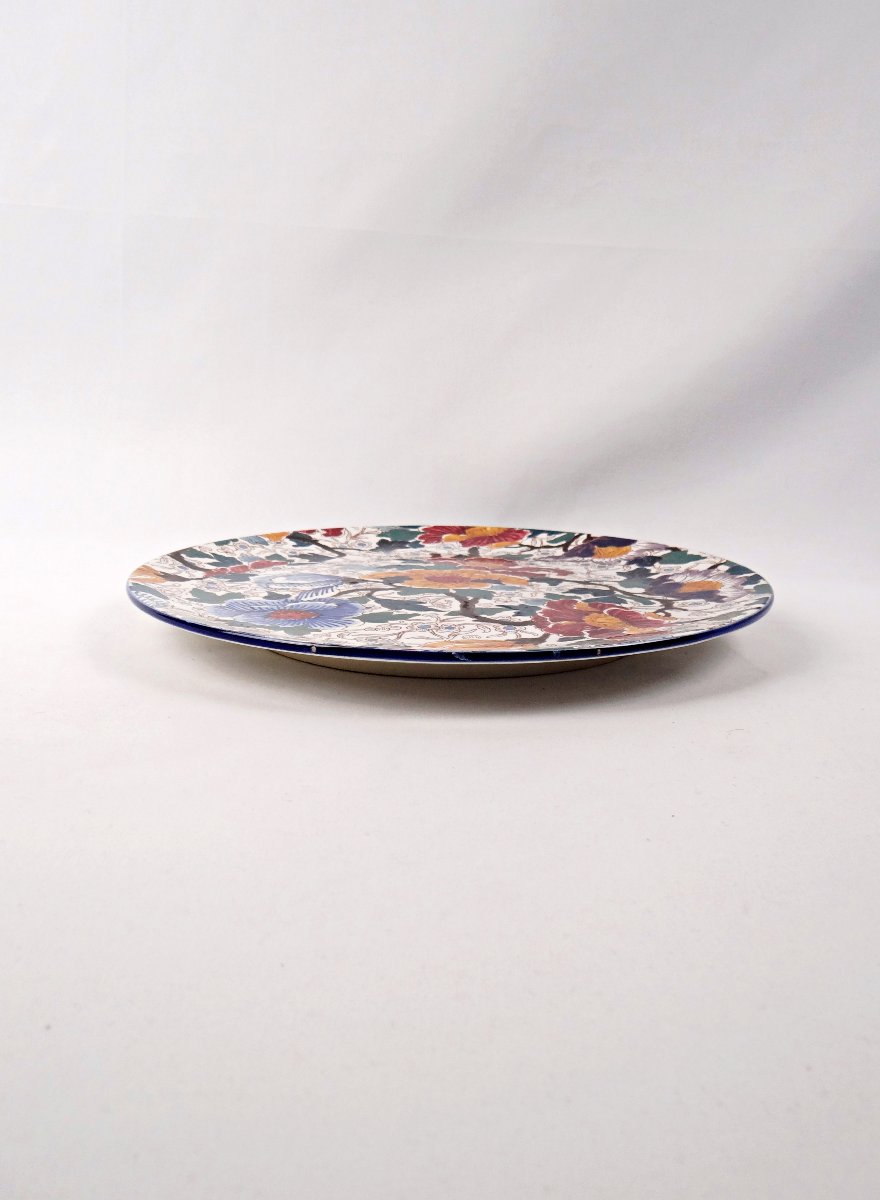 Circular Pie Dish In Gien Earthenware, Polychrome Decoration, Peony Pattern, Late 19th Century-photo-3