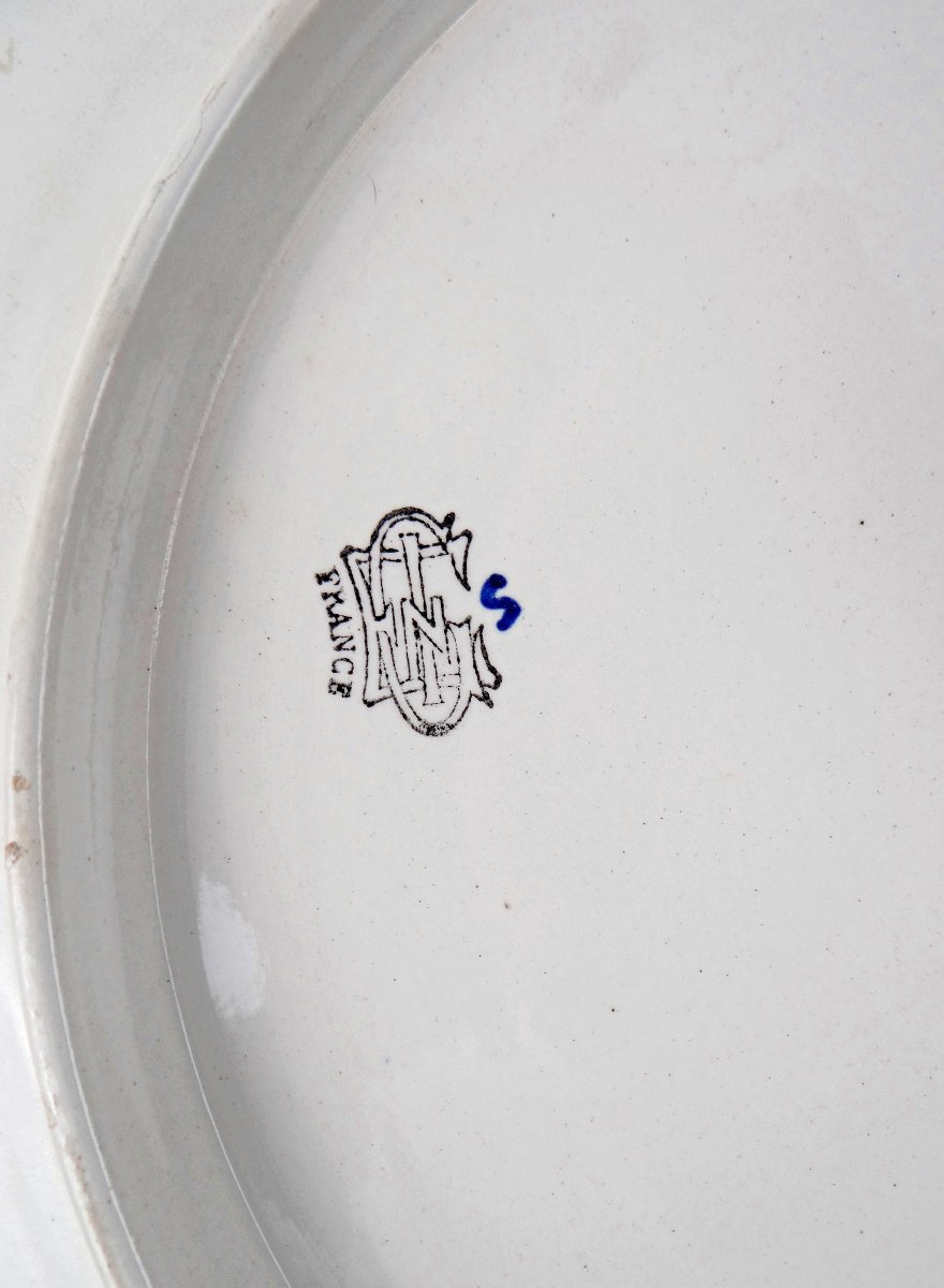 Circular Pie Dish In Gien Earthenware, Polychrome Decoration, Peony Pattern, Late 19th Century-photo-5