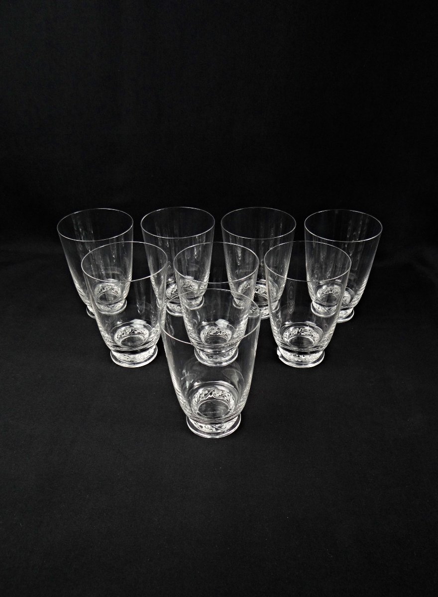 Lalique France série de 8 verres en cristal modèle Saint Hubert de 1950-photo-2