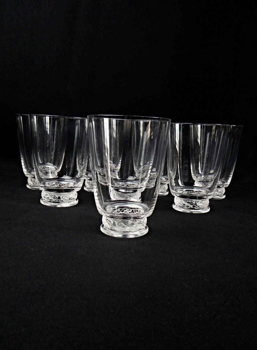 Lalique France série de 8 verres en cristal modèle Saint Hubert de 1950-photo-3