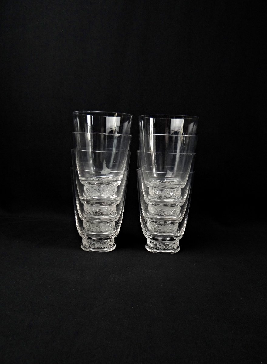 Lalique France série de 8 verres en cristal modèle Saint Hubert de 1950-photo-8