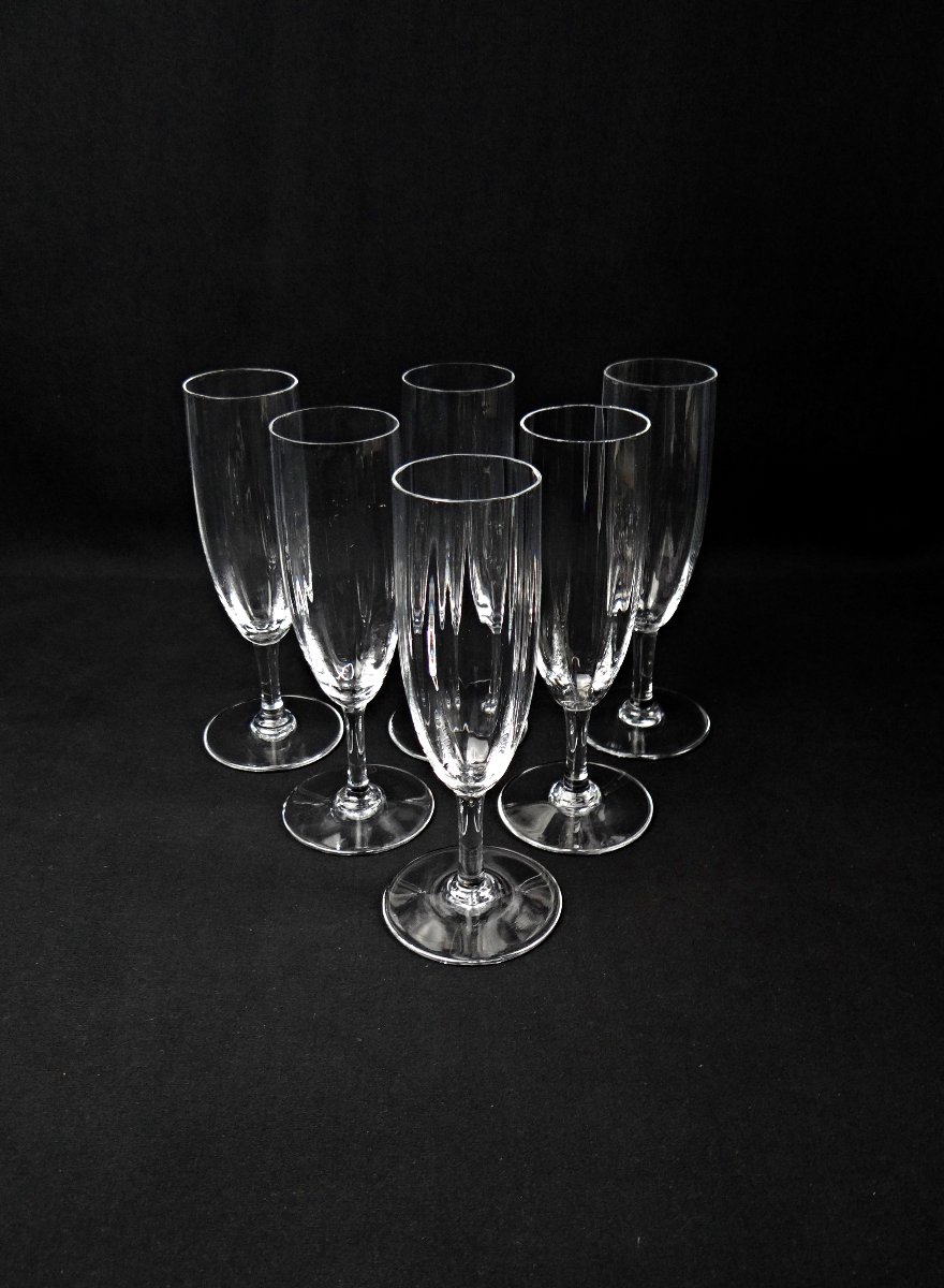 Baccarat série de 6 flûtes à champagne en cristal modèle Montaigne Optic-photo-2