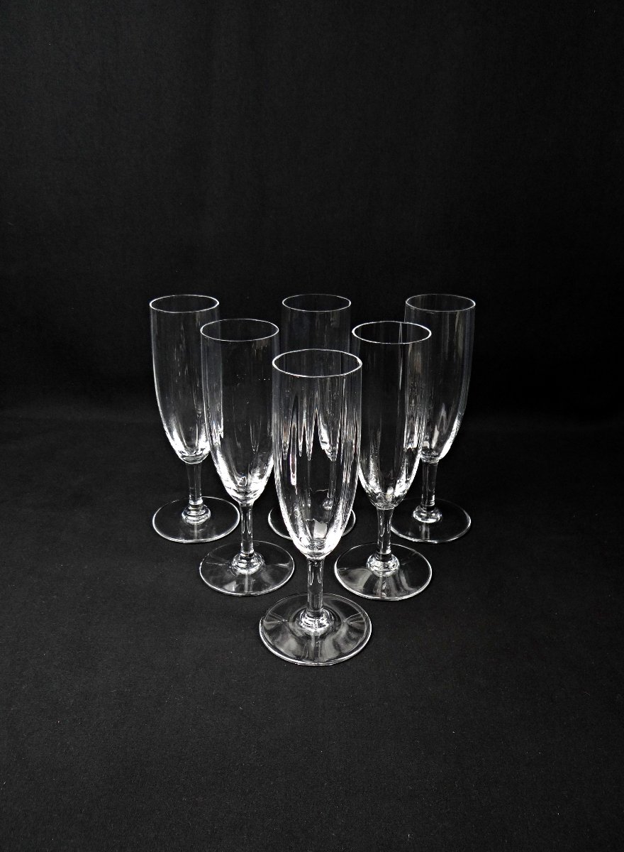 Baccarat série de 6 flûtes à champagne en cristal modèle Montaigne Optic-photo-4