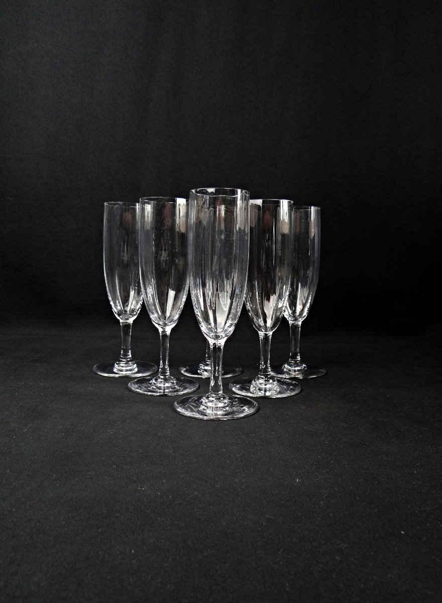 Baccarat série de 6 flûtes à champagne en cristal modèle Montaigne Optic-photo-6
