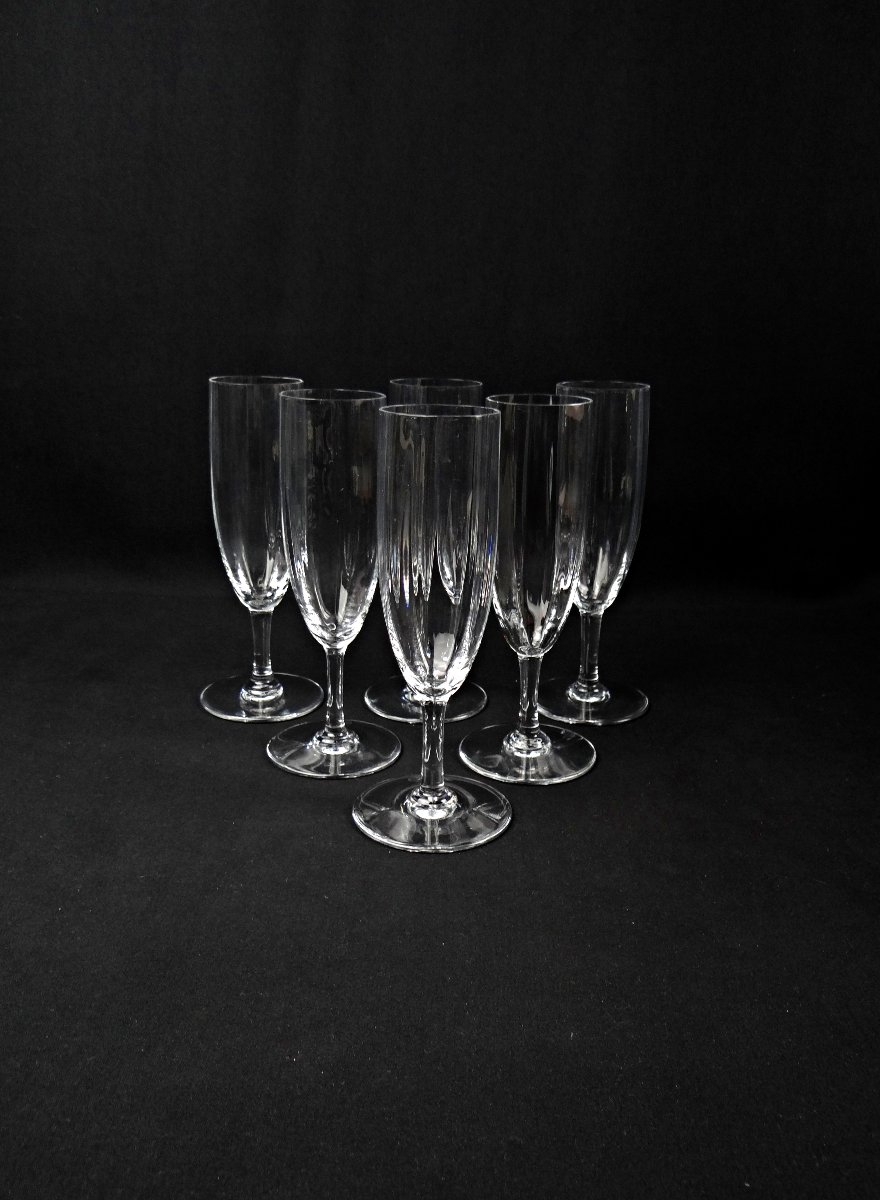 Baccarat série de 6 flûtes à champagne en cristal modèle Montaigne Optic