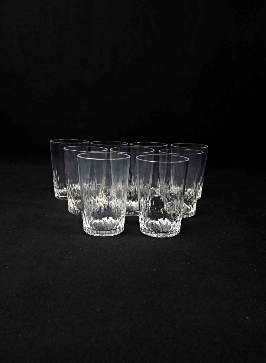 Baccarat Series Of 9 Richelieu Crystal Goblets With Diamond Points-photo-2